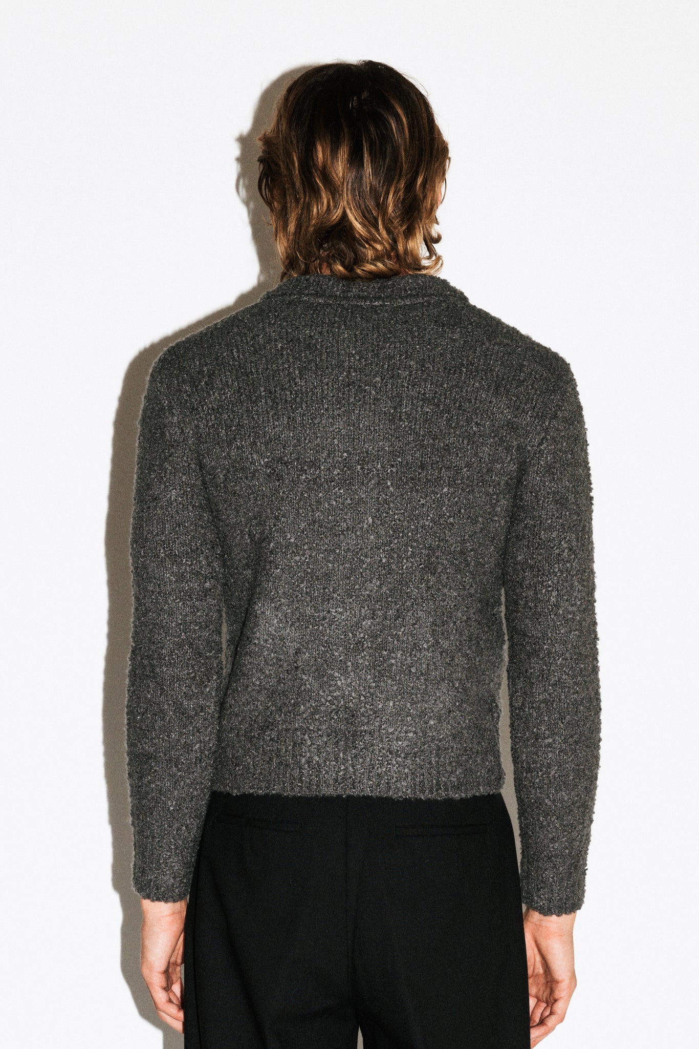 Hoover Textural Slim Zip Cardigan  |  Charcoal Grey