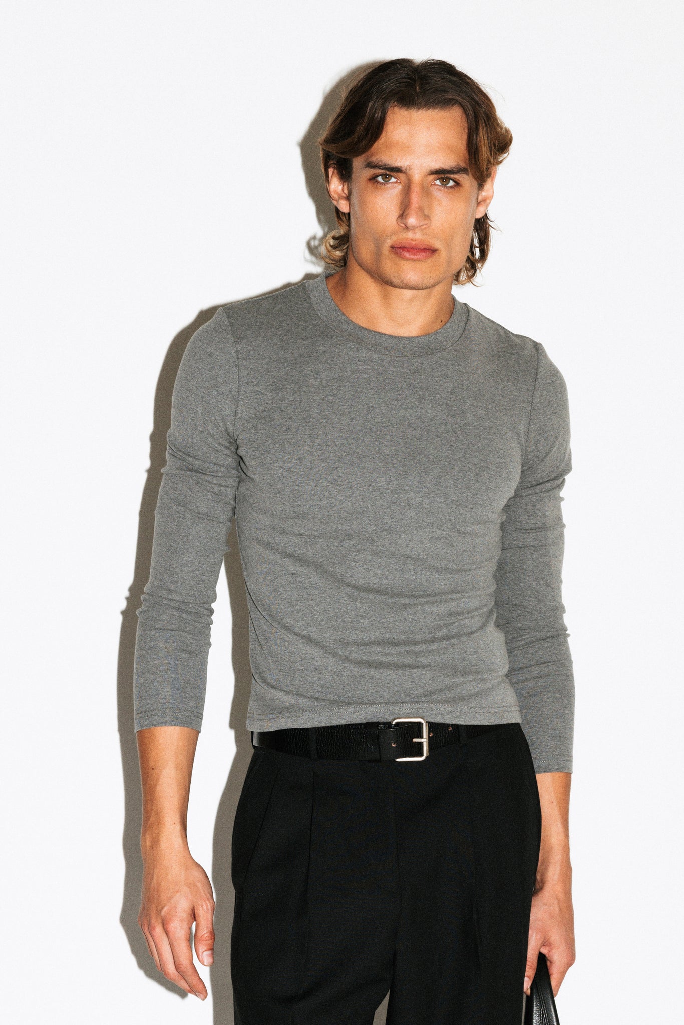 Benton Slim Long Sleeve Tee  |  Charcoal Grey