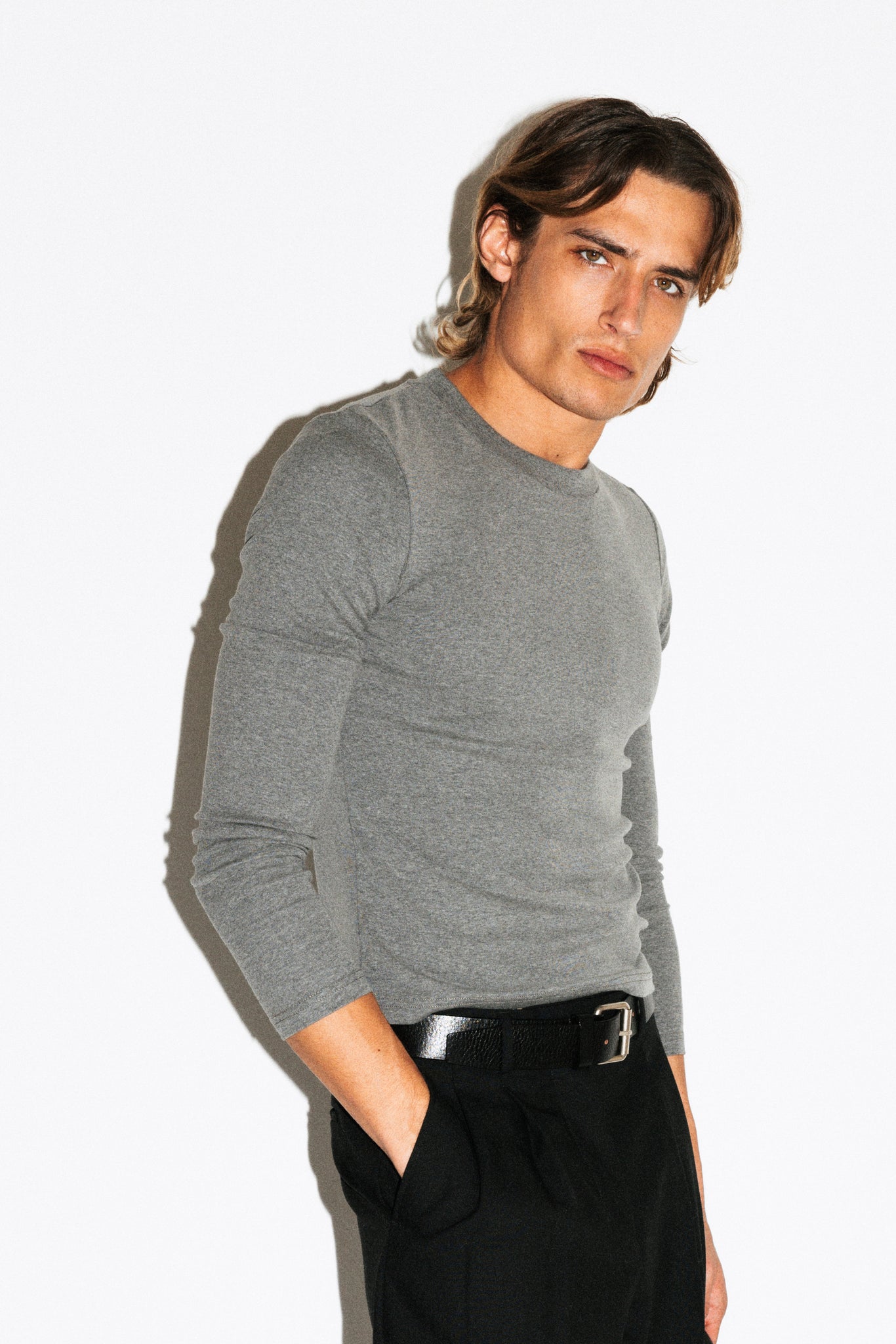 Benton Slim Long Sleeve Tee  |  Charcoal Grey