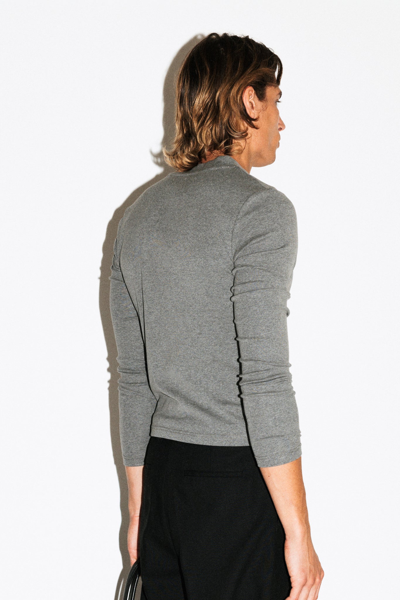 Scott Slim Long Sleeve V-Neck Tee  |  Charcoal Grey