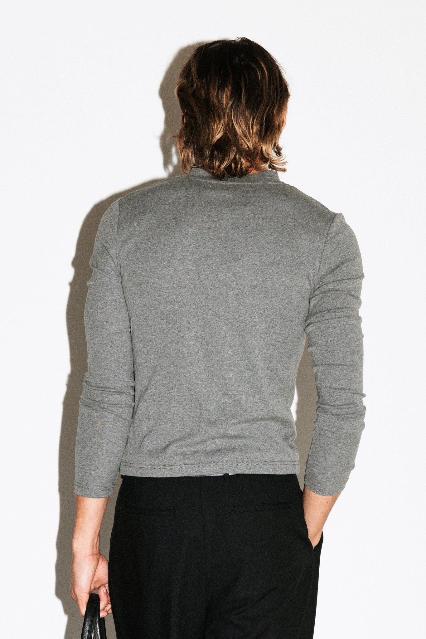 Scott Slim Long Sleeve V-Neck Tee  |  Charcoal Grey