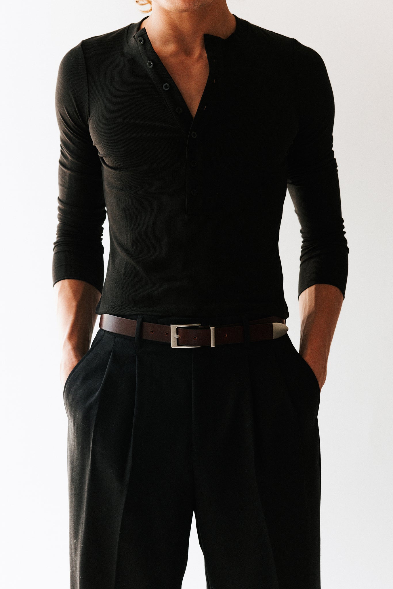 Highland Square Buckle Western Belt  |  Chocolate Brown