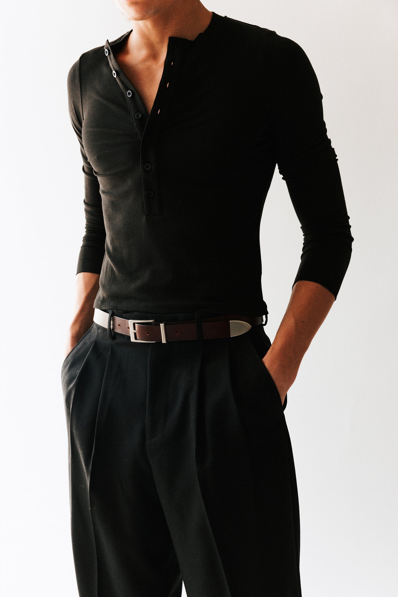 Highland Square Buckle Western Belt  |  Chocolate Brown