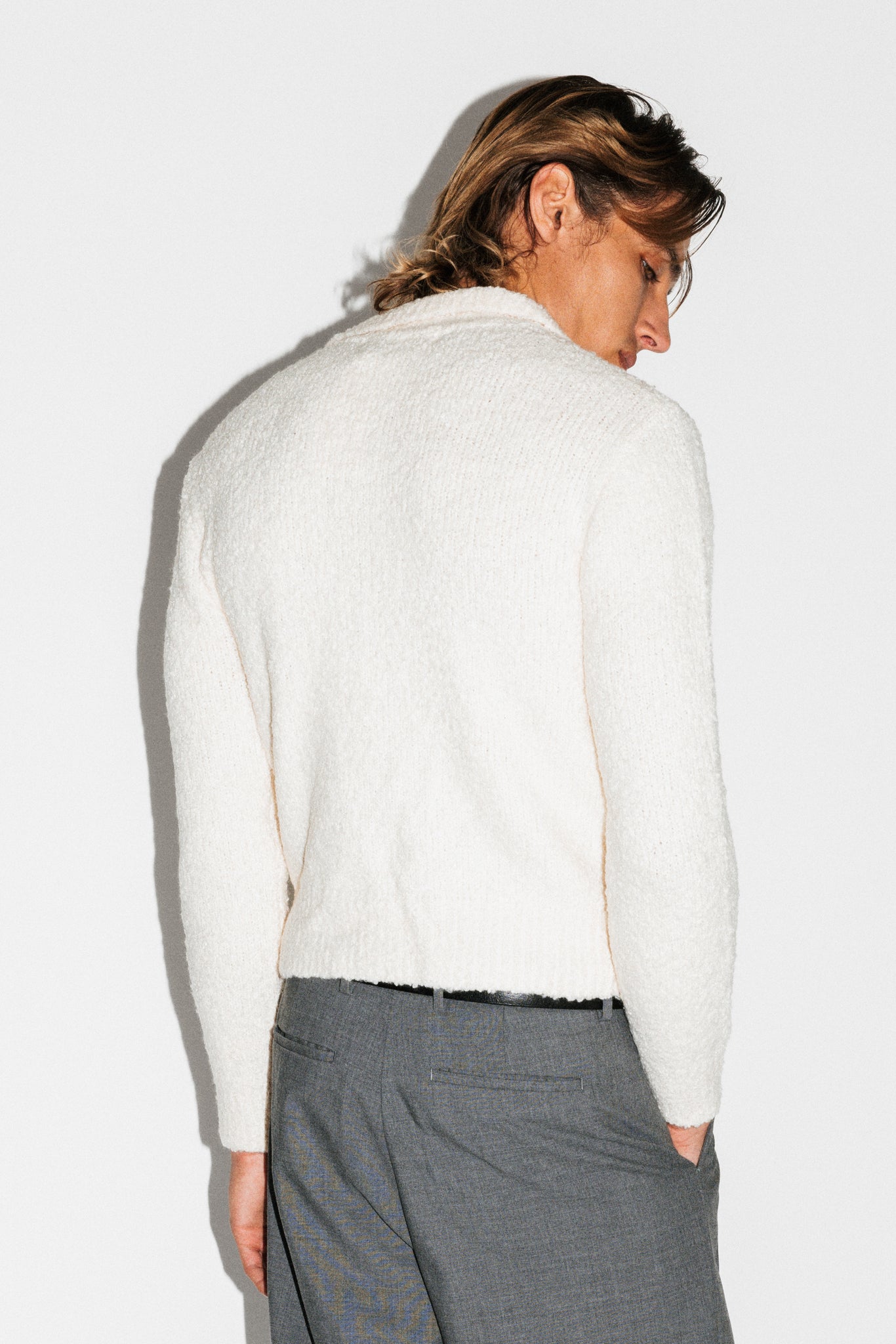 Hoover Textural Slim Zip Cardigan  |  Off-White