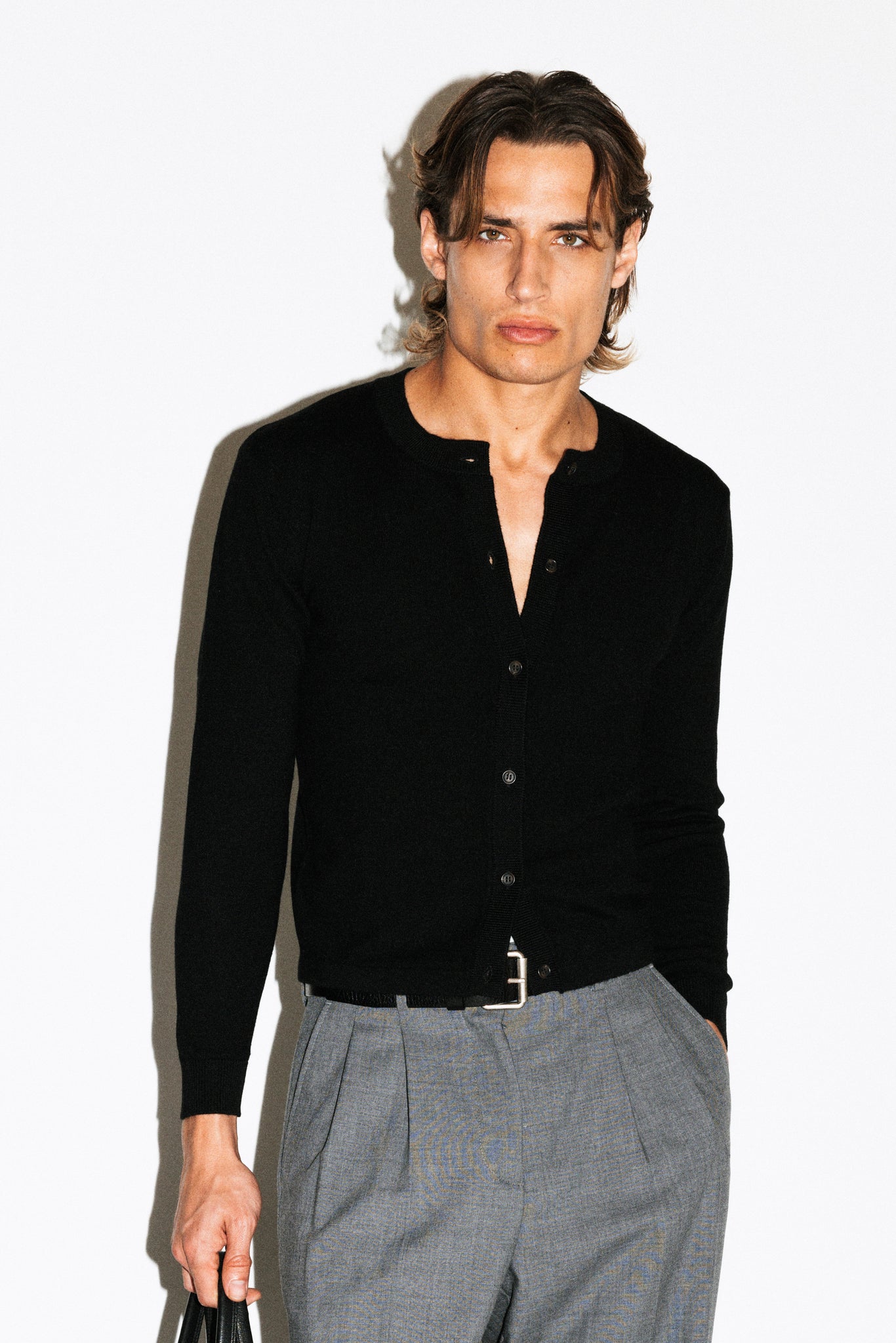 Almont Slim Crew Cardigan  |  Black