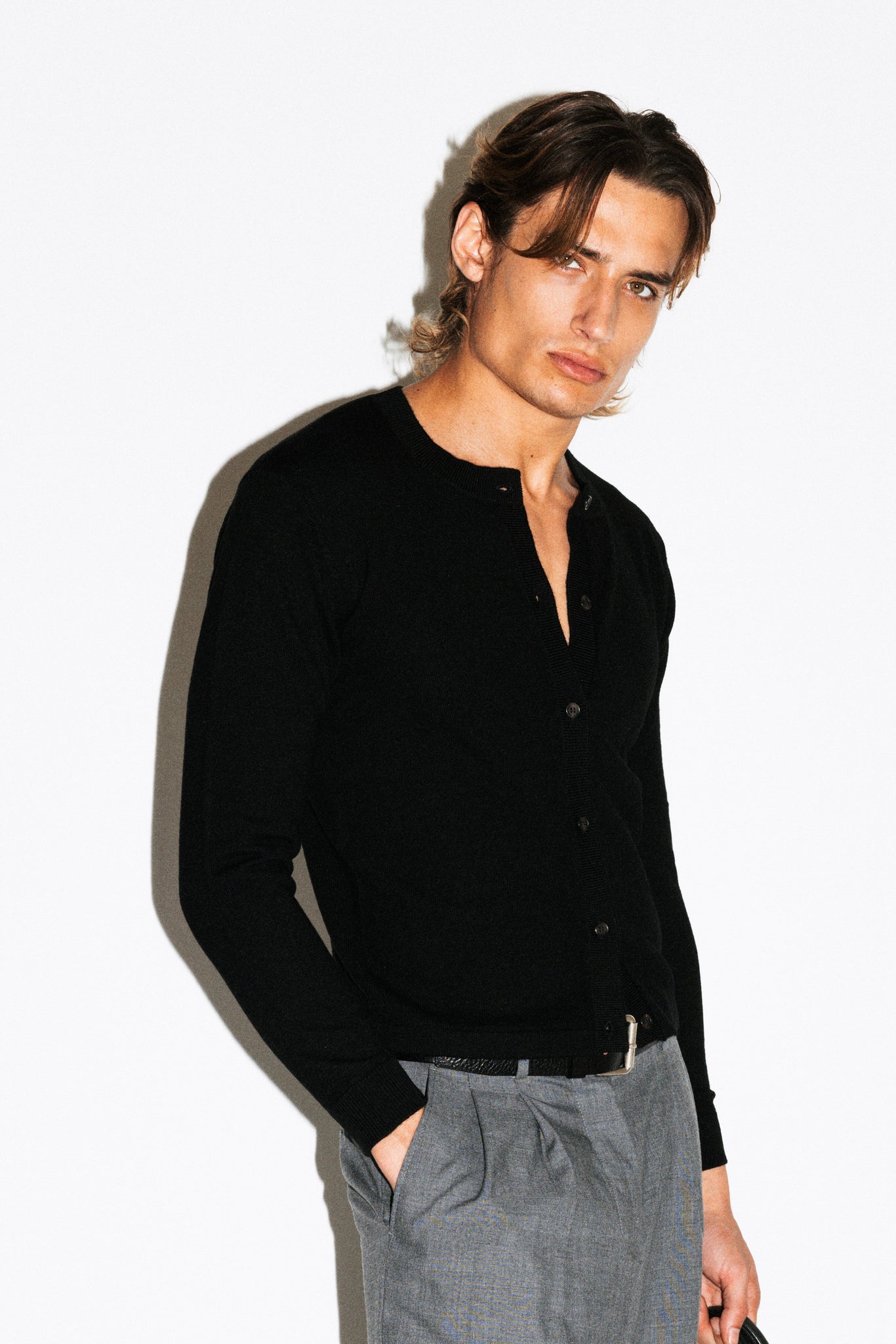 Almont Slim Crew Cardigan  |  Black