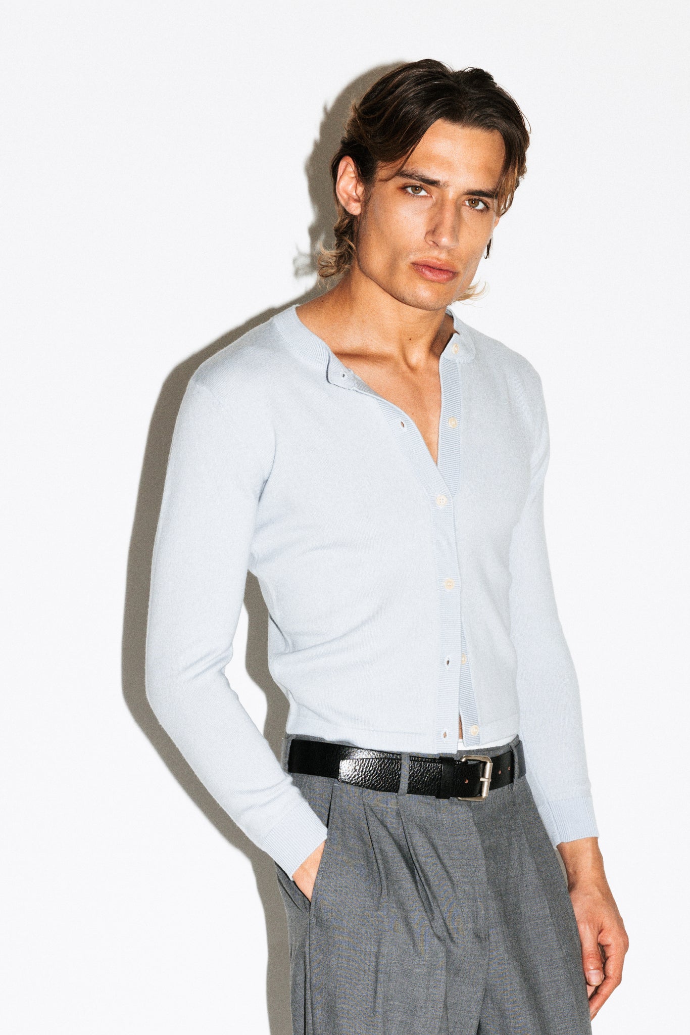 Almont Slim Crew Cardigan  |  Baby Blue