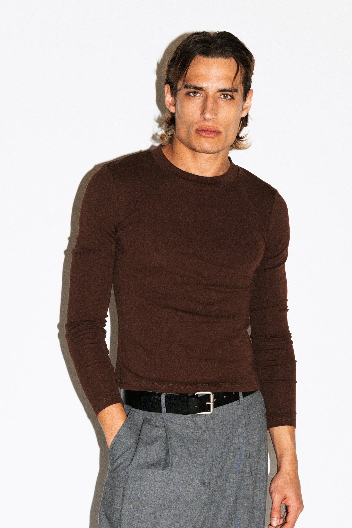 Benton Slim Long Sleeve Tee  |  Chocolate Brown