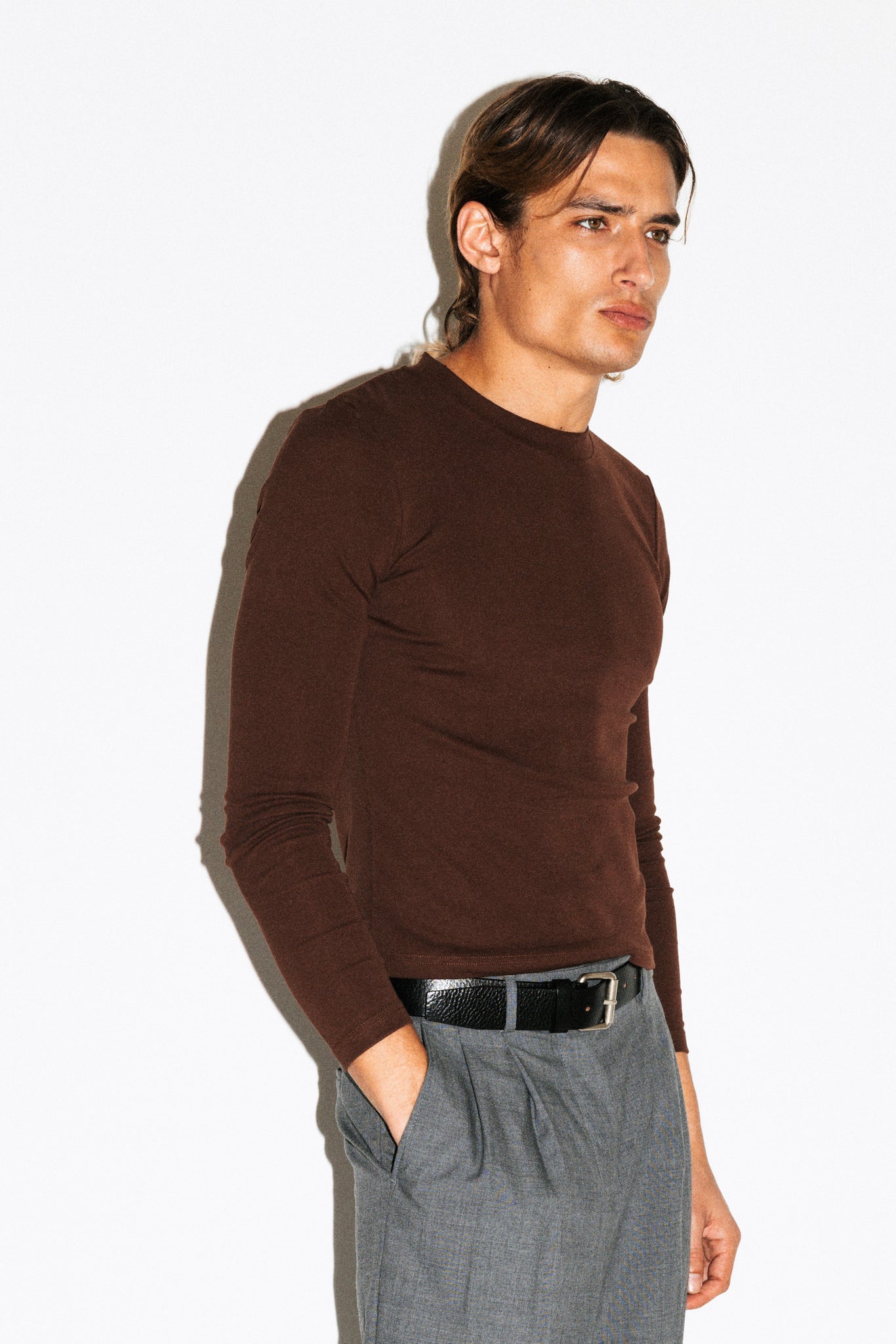 Benton Slim Long Sleeve Tee  |  Chocolate Brown