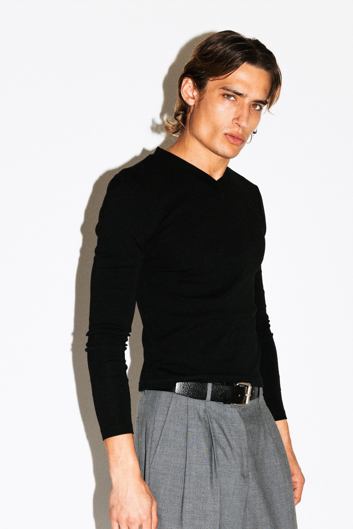 Scott Slim Long Sleeve V-Neck Tee  |  Black