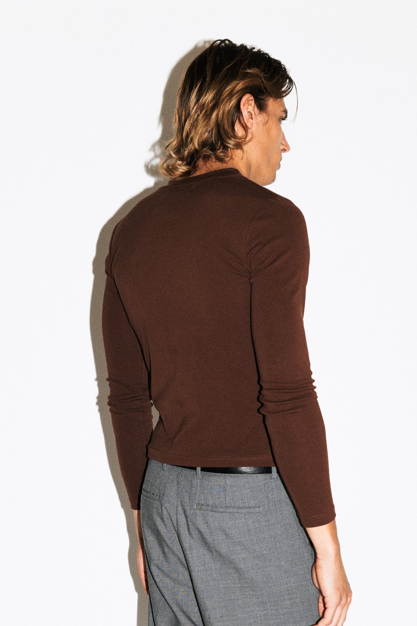 Scott Slim Long Sleeve V-Neck Tee  |  Chocolate Brown