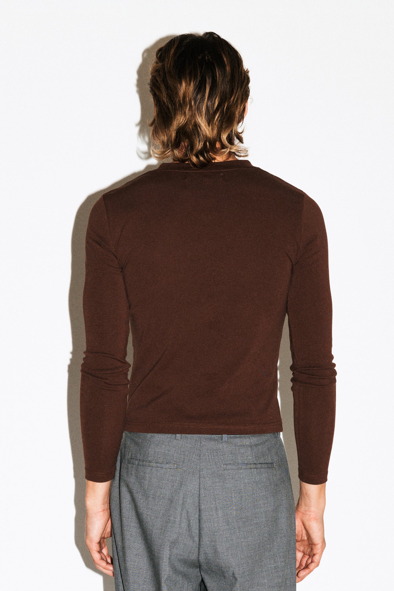 Scott Slim Long Sleeve V-Neck Tee  |  Chocolate Brown