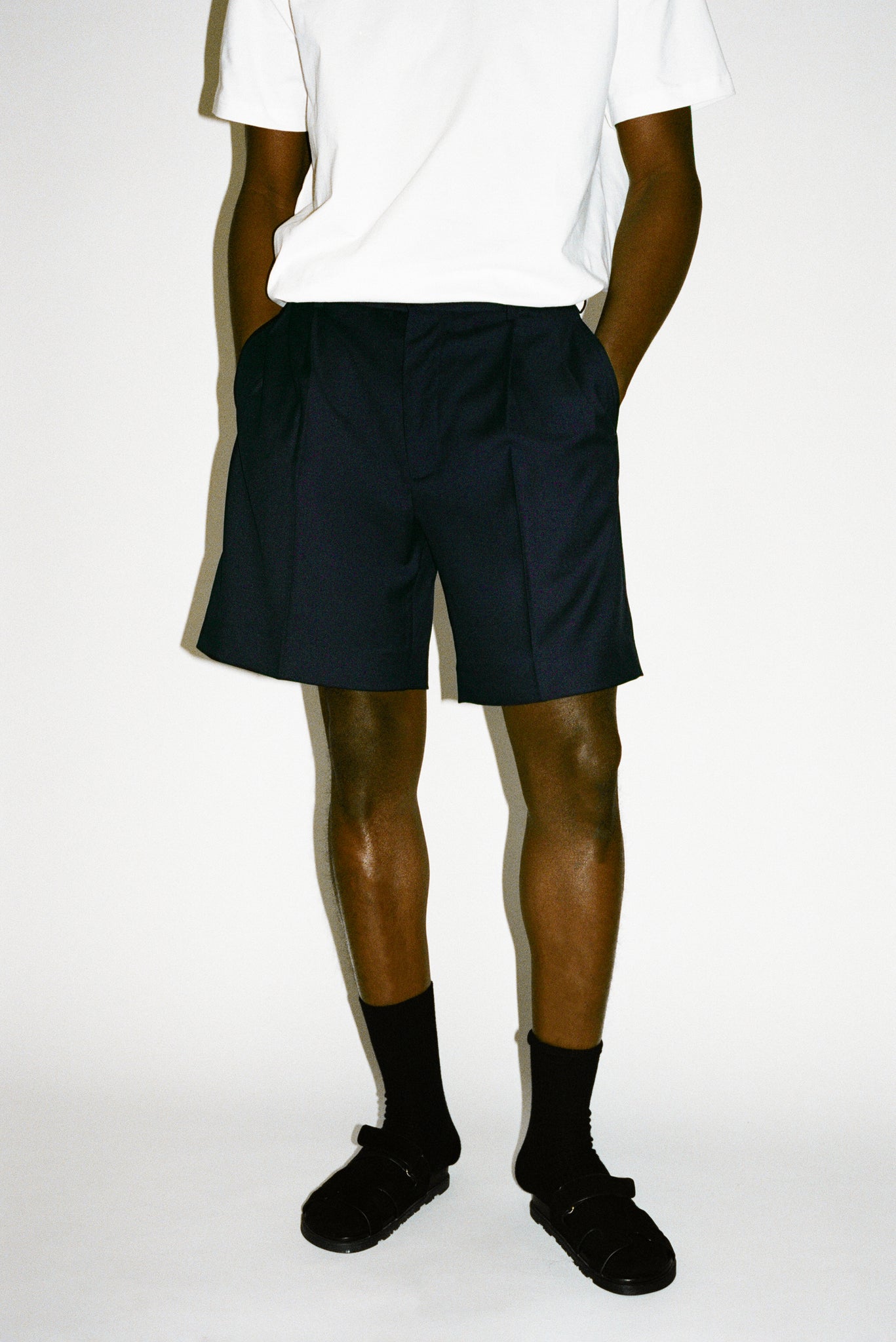 Villa Wide-Leg Tailored Shorts | Navy